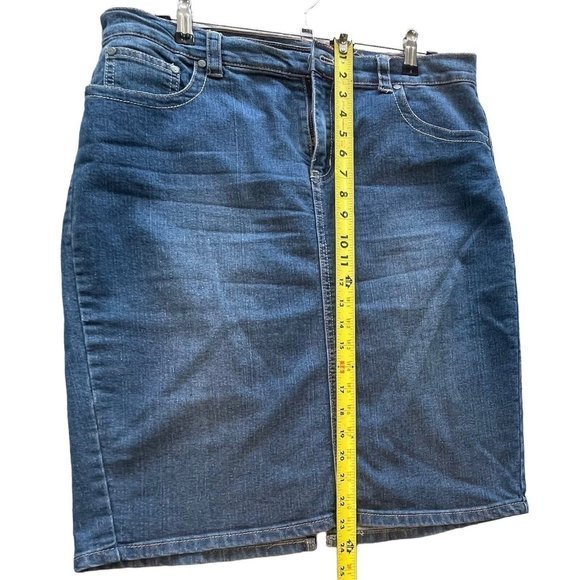 No Fuze Womens Jean Skirt 16 Blue Embroidered‎ Pockets Western Pencil Denim Slit - Picture 7 of 8
